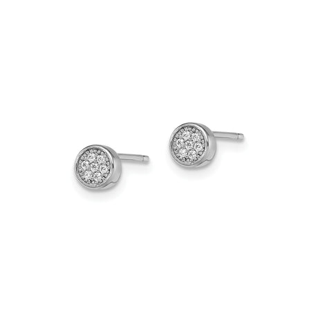 Sterling Silver Stud Earrings with Round Bezel Set Cluster Cubic Zirconia in Pavé Setting