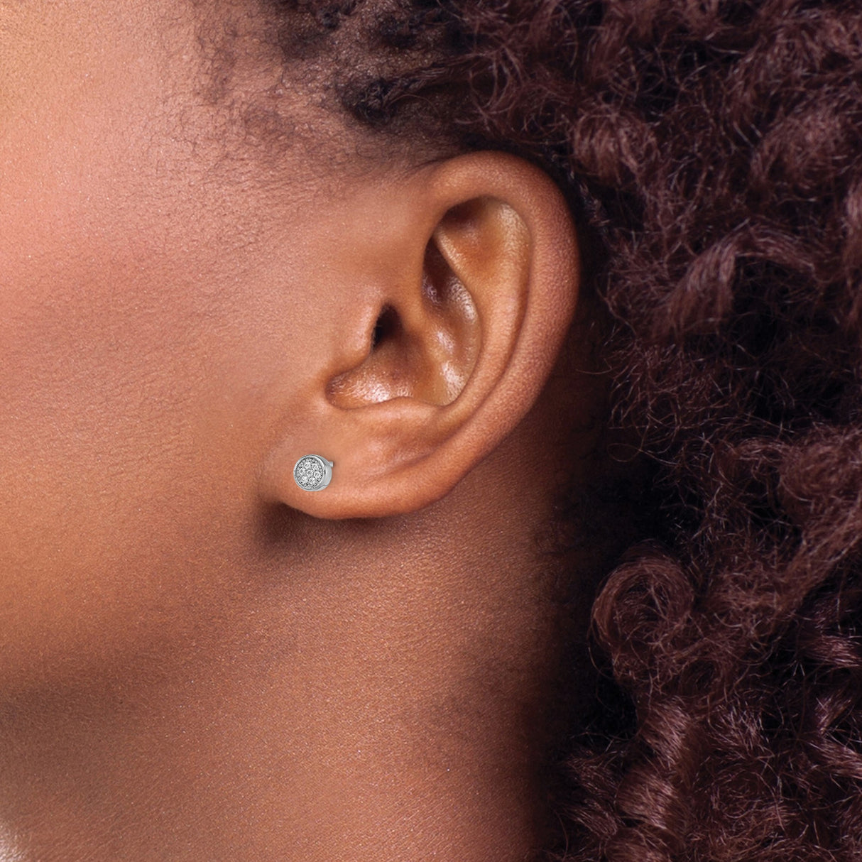 Sterling Silver Stud Earrings with Round Bezel Set Cluster Cubic Zirconia in Pavé Setting