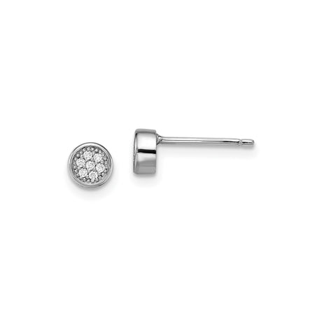 Sterling Silver Stud Earrings with Round Bezel Set Cluster Cubic Zirconia in Pavé Setting