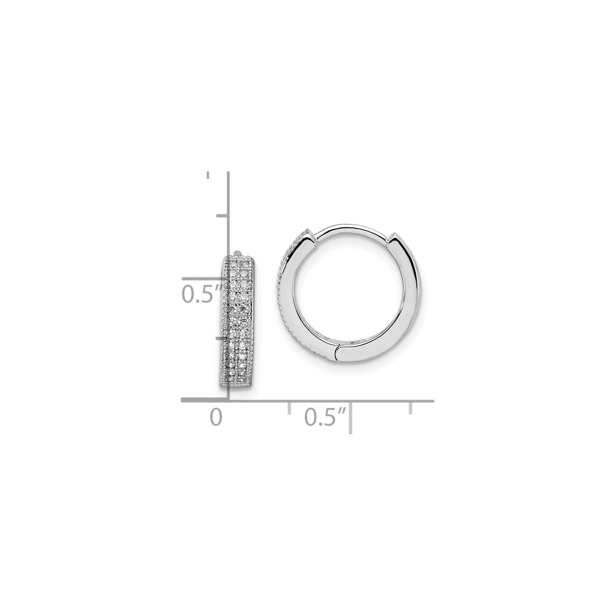 Sterling Silver Huggie Hoop Earrings with Cubic Zirconia Pave, Minimalist Polished Design