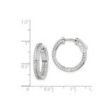 Sterling Silver Hoop Earrings with Triple Row Cubic Zirconia Pavé, Polished Inner and Outer Design