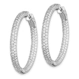 Sterling Silver Hoop Earrings with Triple Row Cubic Zirconia, Pavé Fashion Statement Hoops