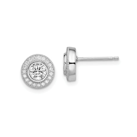 Sterling Silver Halo Stud Earrings with Clear Cubic Zirconia and Double Halo Setting