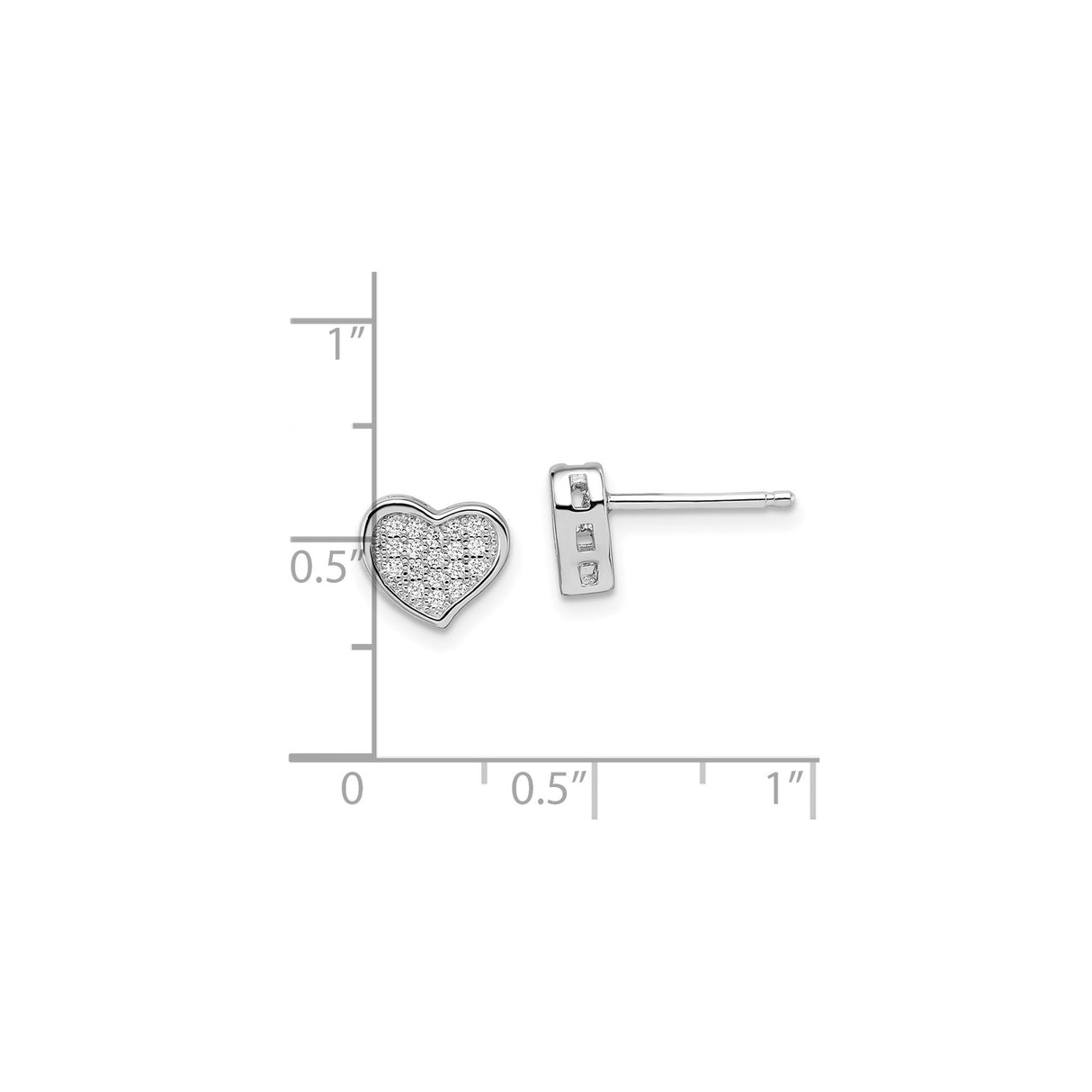Sterling Silver Heart Shaped Stud Earrings with Cubic Zirconia Pave Set Stones