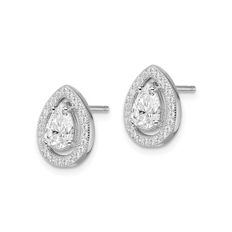 Sterling Silver Teardrop Stud Earrings With Pear CZ Halo
