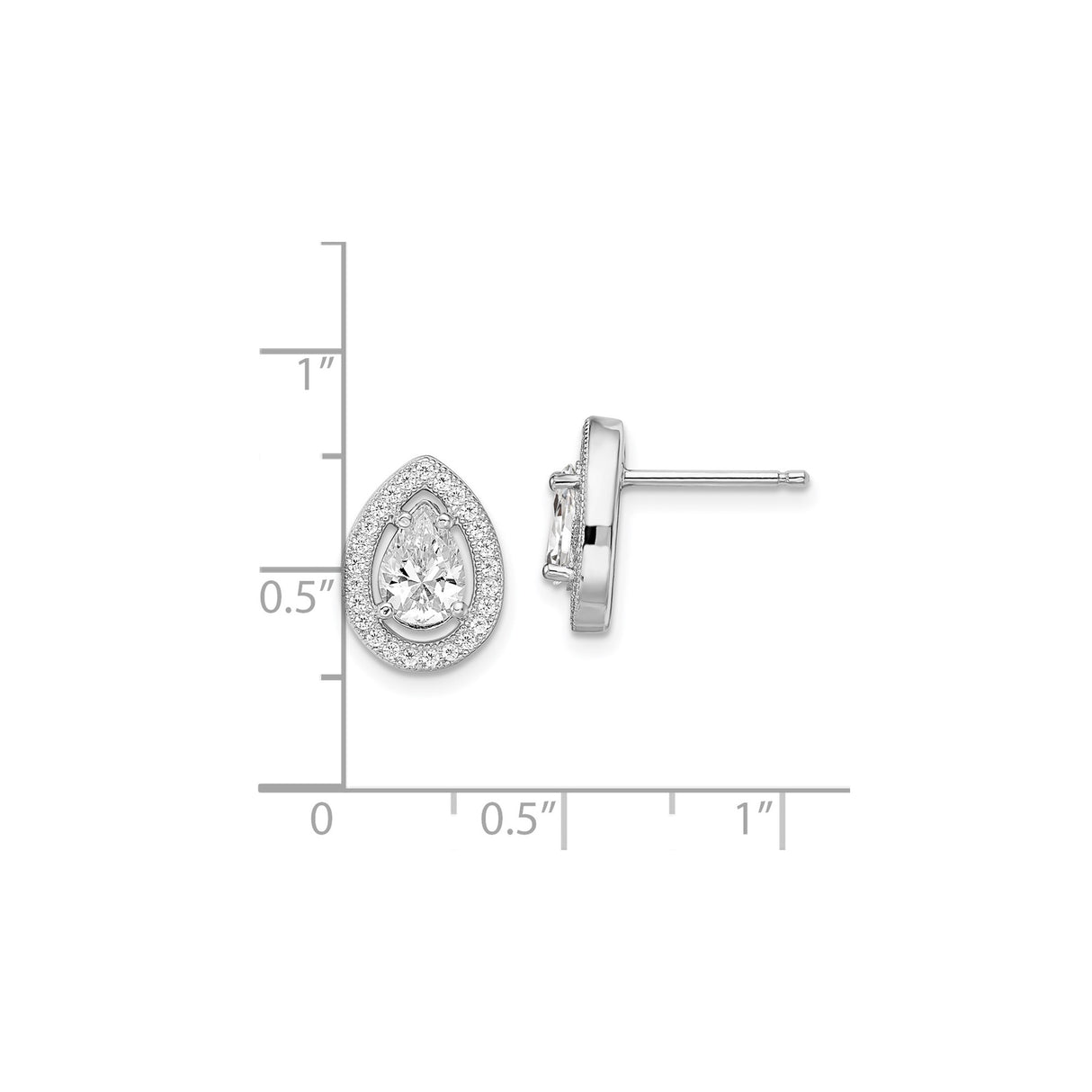 Sterling Silver Teardrop Stud Earrings With Pear CZ Halo