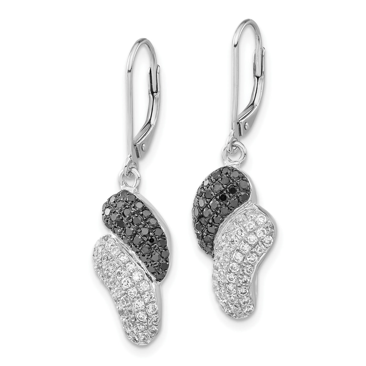 Sterling Silver Dangle Earrings with Cubic Zirconia, Abstract Swirl Design, Leverback Closure