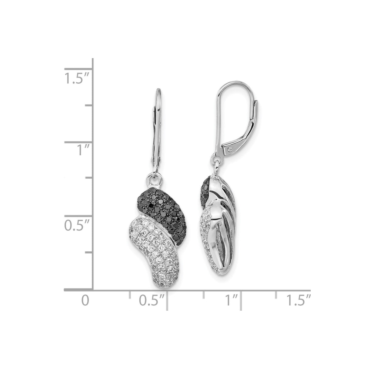 Sterling Silver Dangle Earrings with Cubic Zirconia, Abstract Swirl Design, Leverback Closure