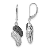 Sterling Silver Dangle Earrings with Cubic Zirconia, Abstract Swirl Design, Leverback Closure