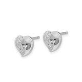 Sterling Silver Heart Shaped Stud Earrings with Cubic Zirconia Split Design