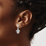 Sterling Silver Dangle Earrings with Cubic Zirconia Fleur de Lis Design for Women