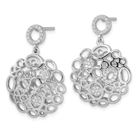 Sterling Silver Dangle Earrings with Cubic Zirconia, Openwork Geometric Filigree Design