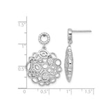 Sterling Silver Dangle Earrings with Cubic Zirconia, Openwork Geometric Filigree Design