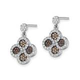 Sterling Silver Dangle Earrings with Cubic Zirconia, Quatrefoil Flower Design