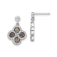 Sterling Silver Dangle Earrings with Cubic Zirconia, Quatrefoil Flower Design