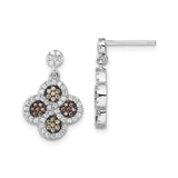 Sterling Silver Dangle Earrings with Cubic Zirconia, Quatrefoil Flower Design