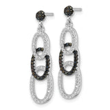 Sterling Silver Dangle Earrings with Black and White Cubic Zirconia, Interlocking Oval Design