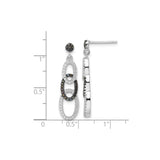 Sterling Silver Dangle Earrings with Black and White Cubic Zirconia, Interlocking Oval Design