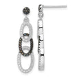 Sterling Silver Dangle Earrings with Black and White Cubic Zirconia, Interlocking Oval Design