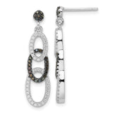Sterling Silver Dangle Earrings with Black and White Cubic Zirconia, Interlocking Oval Design