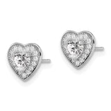 Sterling Silver Heart Stud Earrings with Cubic Zirconia and Halo Design