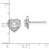 Sterling Silver Heart Stud Earrings with Cubic Zirconia and Halo Design