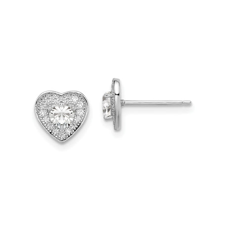 Sterling Silver Heart Stud Earrings with Cubic Zirconia and Halo Design
