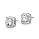Sterling Silver Cushion Cut Stud Earrings with Clear Cubic Zirconia and Double Pavé Halo
