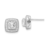 Sterling Silver Cushion Cut Stud Earrings with Clear Cubic Zirconia and Double Pavé Halo