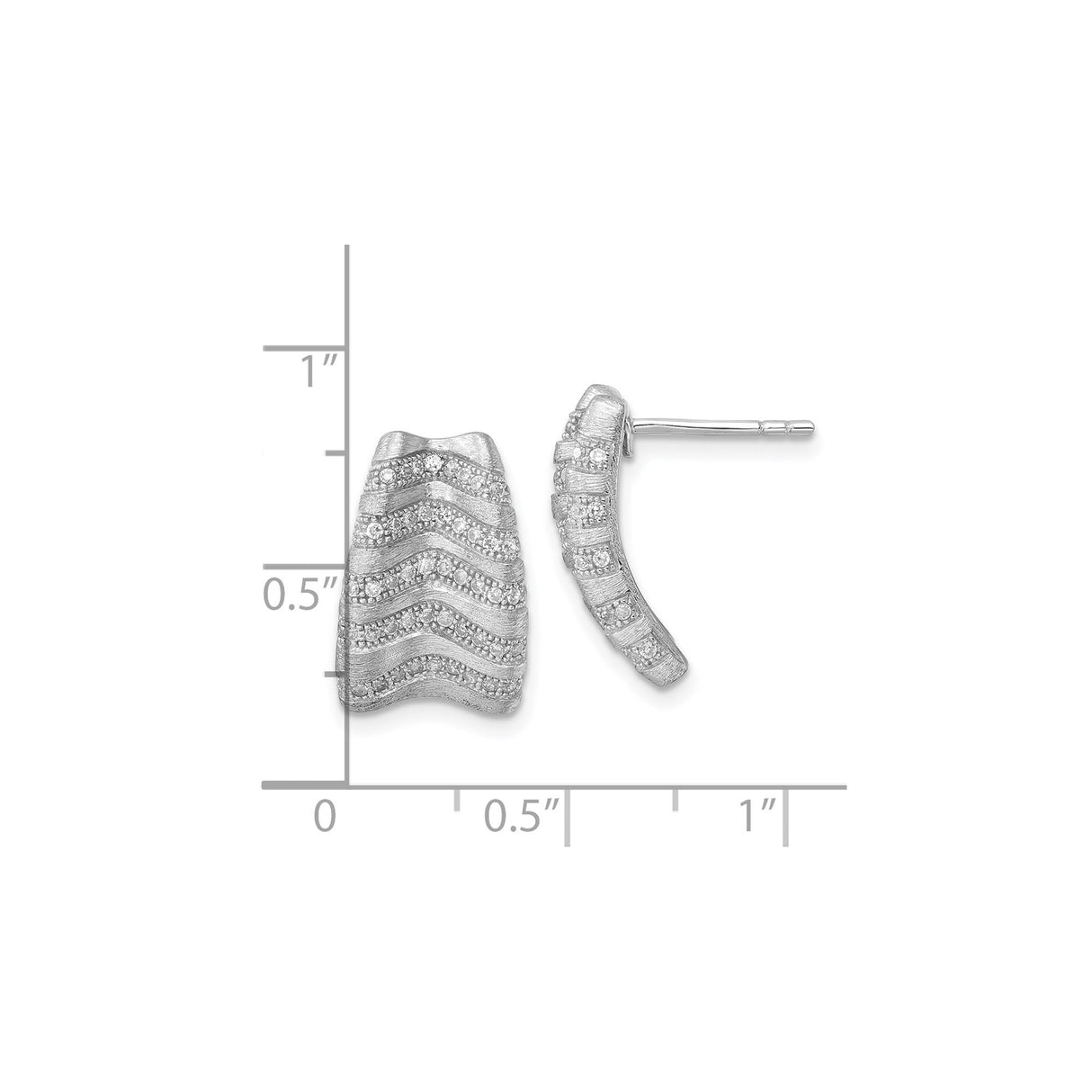 Sterling Silver Wave Stud Earrings With Cubic Zirconia