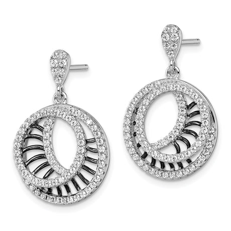 Sterling Silver Dangle Earrings with Cubic Zirconia, Interlocking Circles, Geometric Drop Design