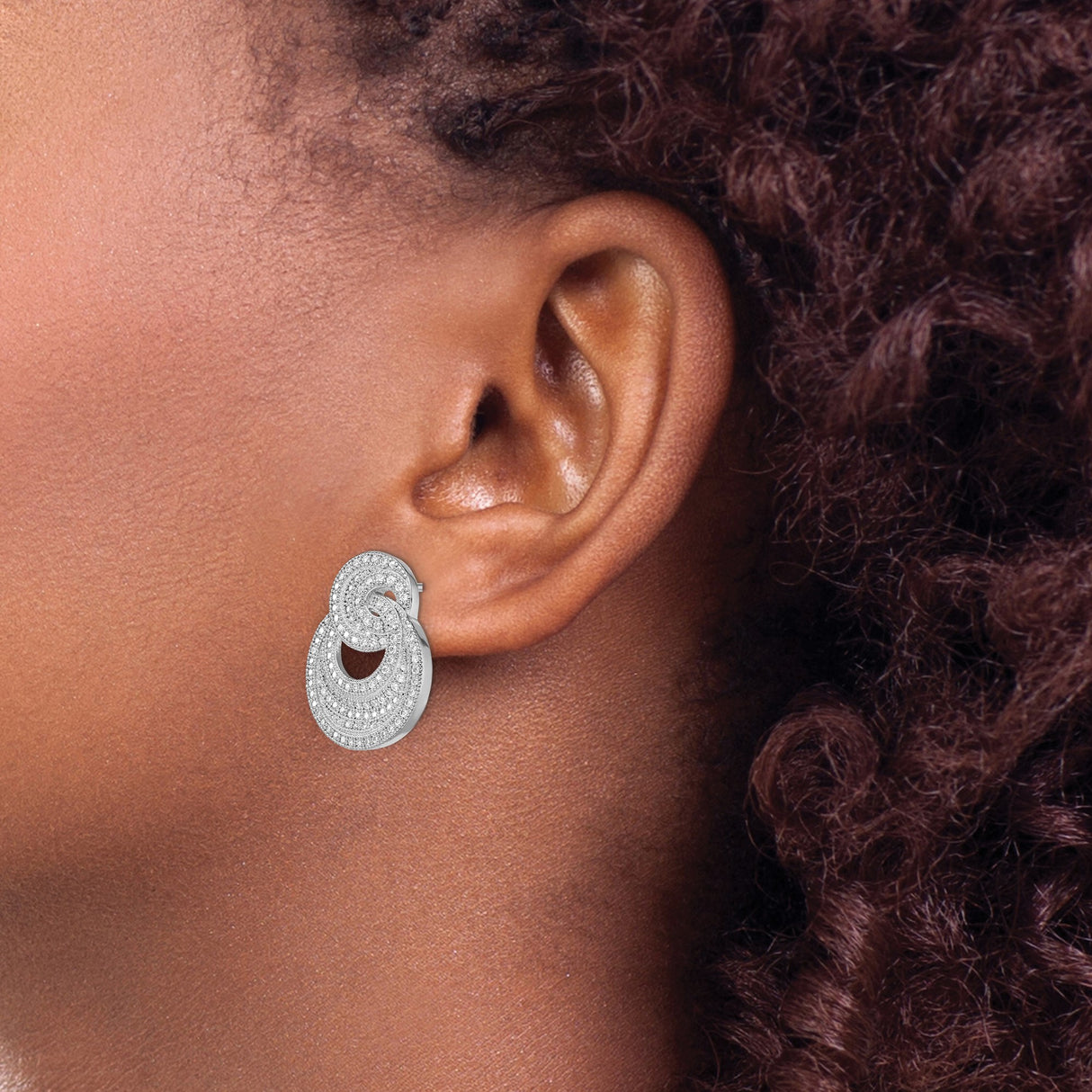 Sterling Silver Stud Earrings with Cubic Zirconia, Interlocking Circles, Unity Design