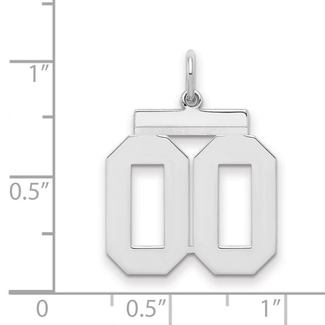 Medium Polish Number Double 00 with Top Charm Pendant in Real 925 Sterling Silver