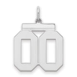 Medium Polish Number Double 00 with Top Charm Pendant in Real 925 Sterling Silver
