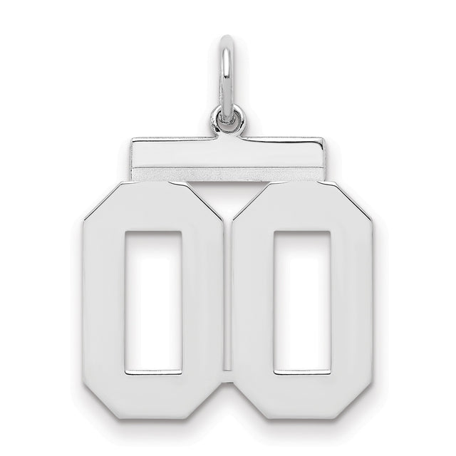 Medium Polish Number Double 00 with Top Charm Pendant in Real 925 Sterling Silver