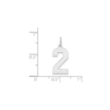 Sterling Silver Number 2 Pendant, Bold Polished Charm, Modern Minimalist Unisex Design