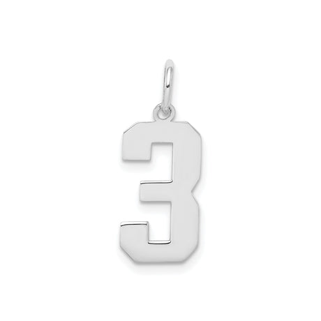 Sterling Silver Number 3 Pendant, Bold Block Numeral Charm for Men and Women