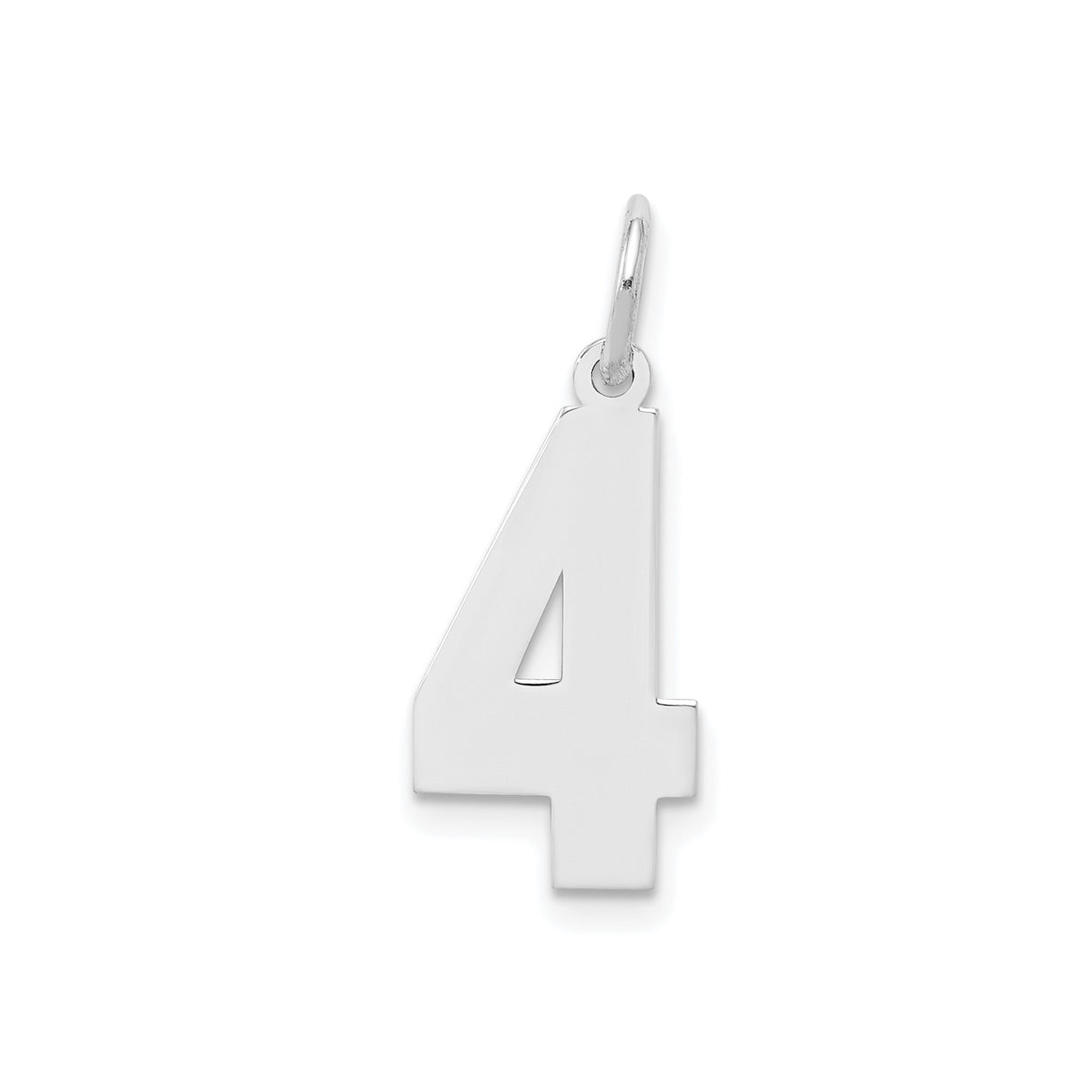 Sterling Silver Number Four Pendant Charm, Polished Modern Numerology Design