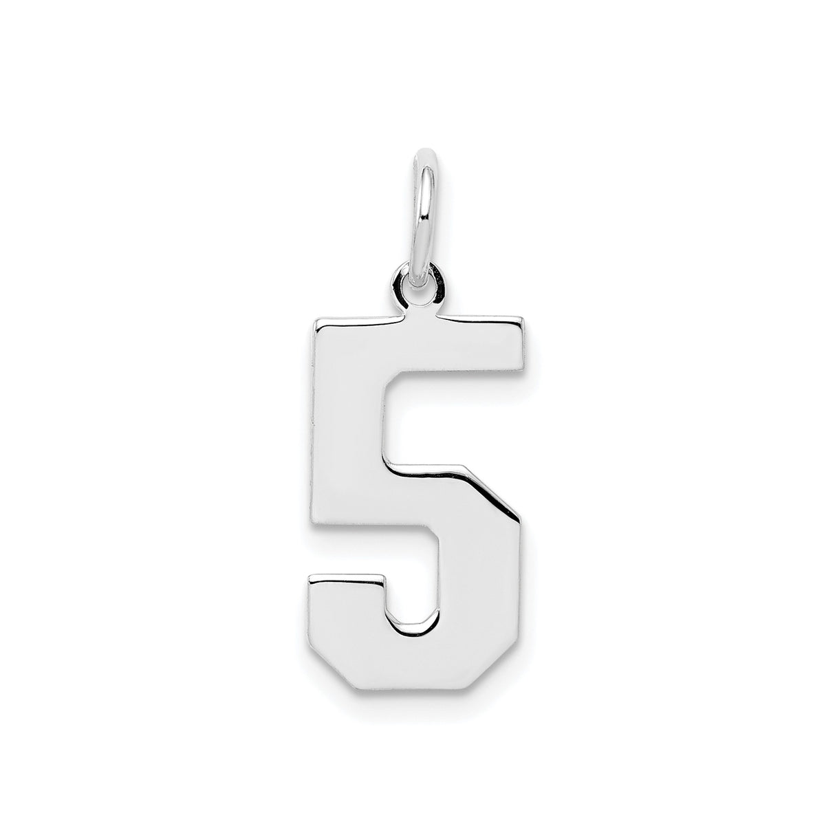 Sterling Silver Number 5 Pendant Charm, Polished Bold Numeral Design, Unisex Jewelry