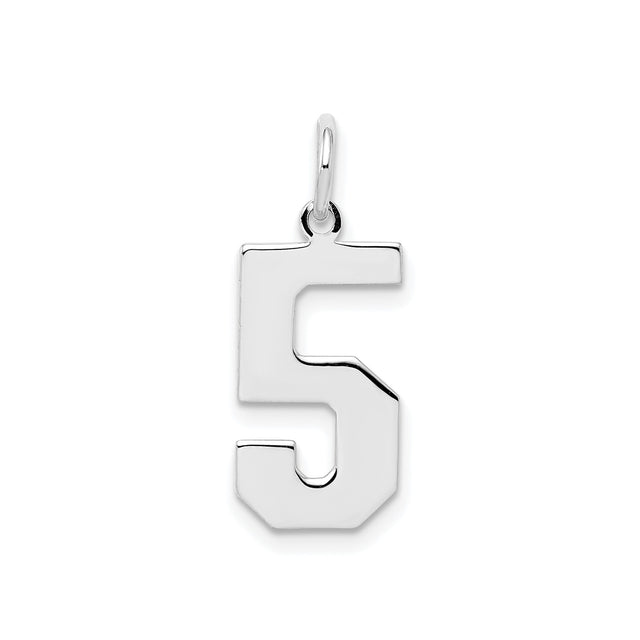 Sterling Silver Number 5 Pendant Charm, Polished Bold Numeral Design, Unisex Jewelry