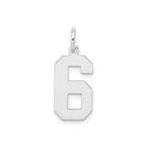 Sterling Silver Number 6 Pendant, Polished Block Style Numeral Charm