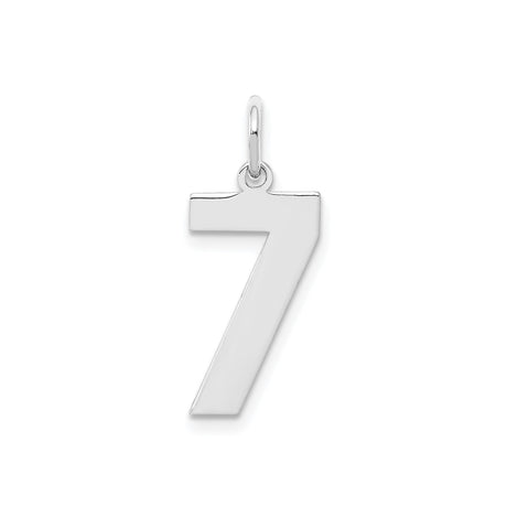 Sterling Silver Number 7 Pendant Charm, Polished Lucky Numerology Jewelry for Women or Unisex