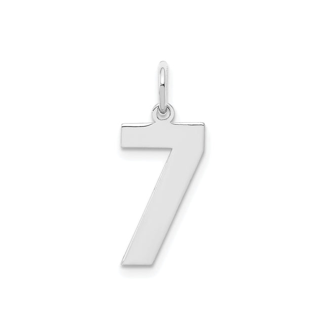 Sterling Silver Number 7 Pendant Charm, Polished Lucky Numerology Jewelry for Women or Unisex