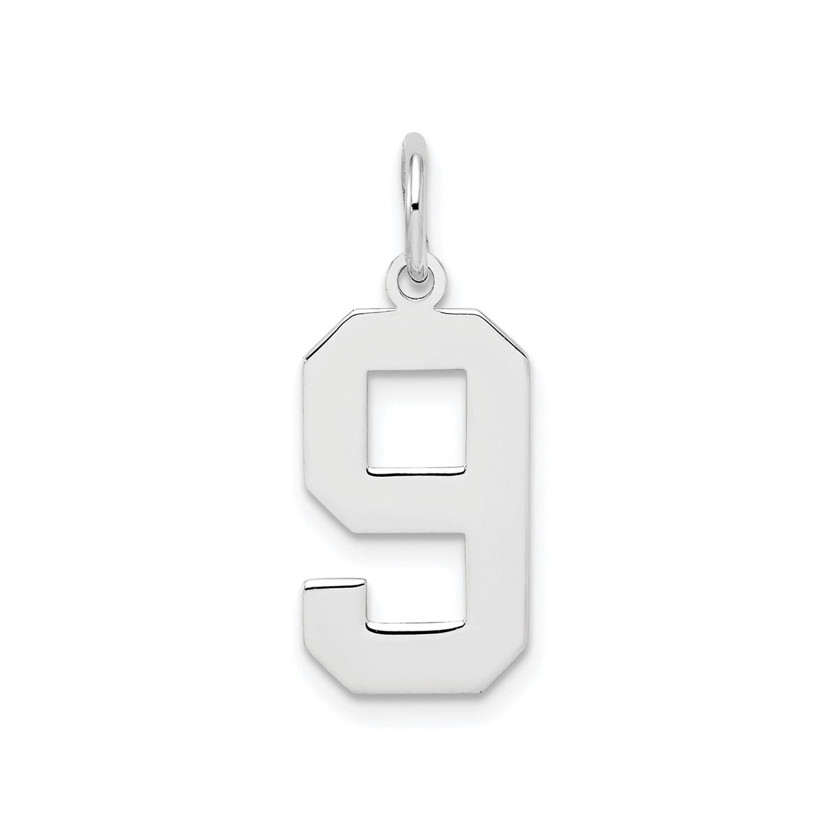 Sterling Silver Number 9 Pendant Charm, Bold Block Numeral Design, Unisex Jewelry
