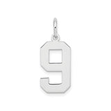 Sterling Silver Number 9 Pendant Charm, Bold Block Numeral Design, Unisex Jewelry