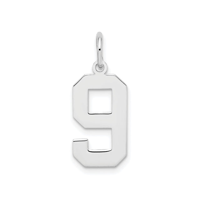 Sterling Silver Number 9 Pendant Charm, Bold Block Numeral Design, Unisex Jewelry