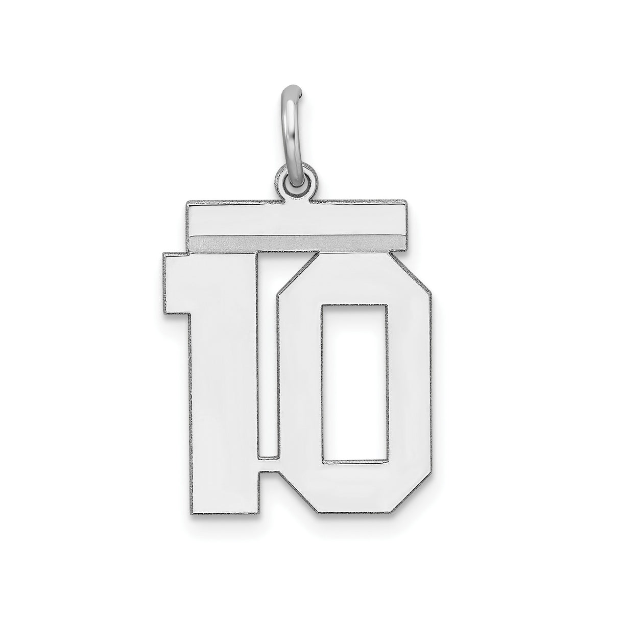 Sterling Silver Number 10 Pendant, Bold Block Jersey Style Sports Charm for Men and Women
