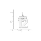 Sterling Silver Number 12 Pendant Charm, Bold Block Sports Style, Unisex Team Spirit Jewelry