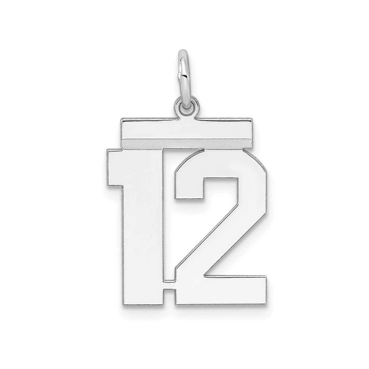 Sterling Silver Number 12 Pendant Charm, Bold Block Sports Style, Unisex Team Spirit Jewelry