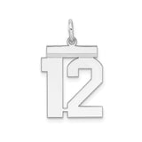 Sterling Silver Number 12 Pendant Charm, Bold Block Sports Style, Unisex Team Spirit Jewelry